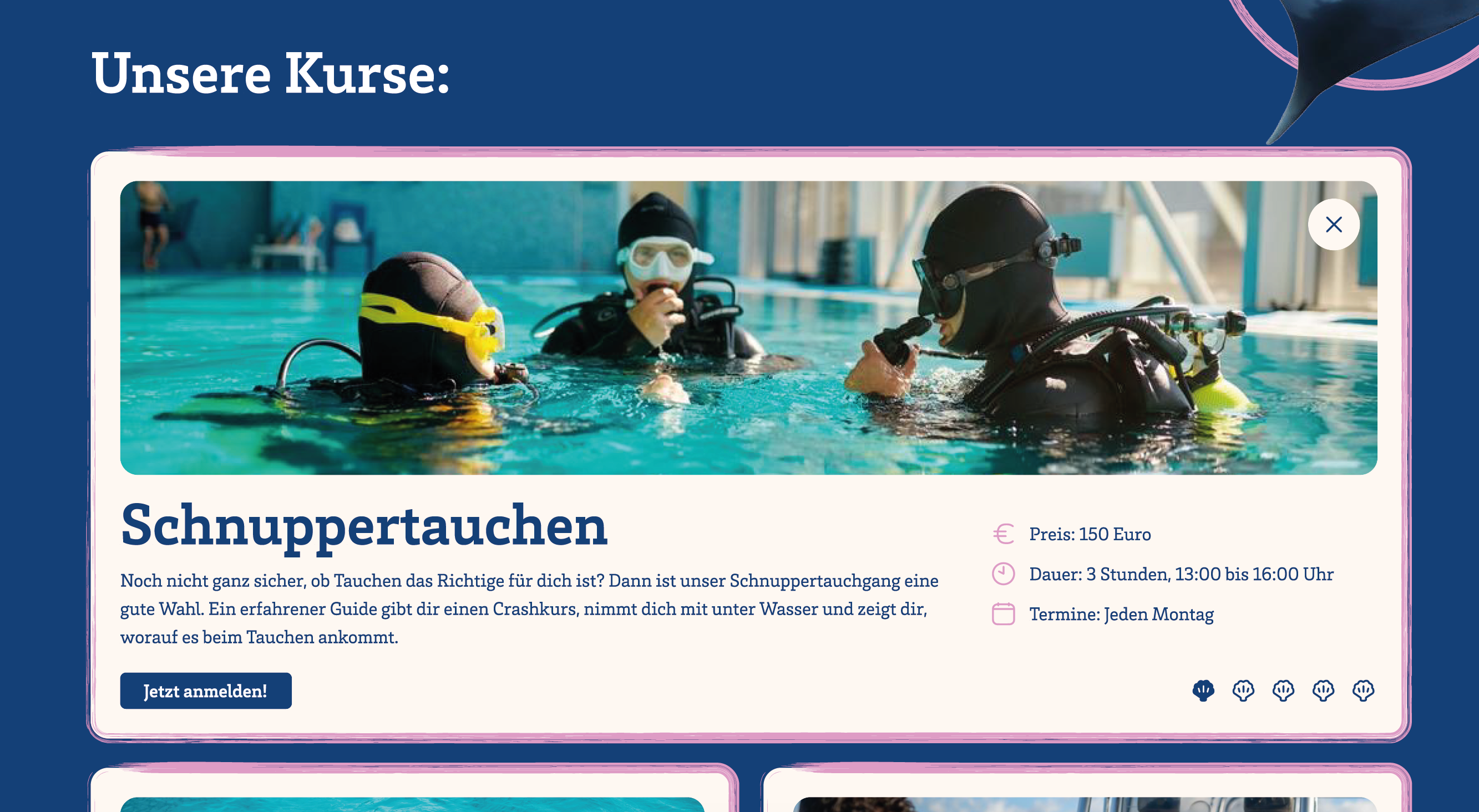 Kursübersicht und Management – Detailkarte Schnuppertauchen